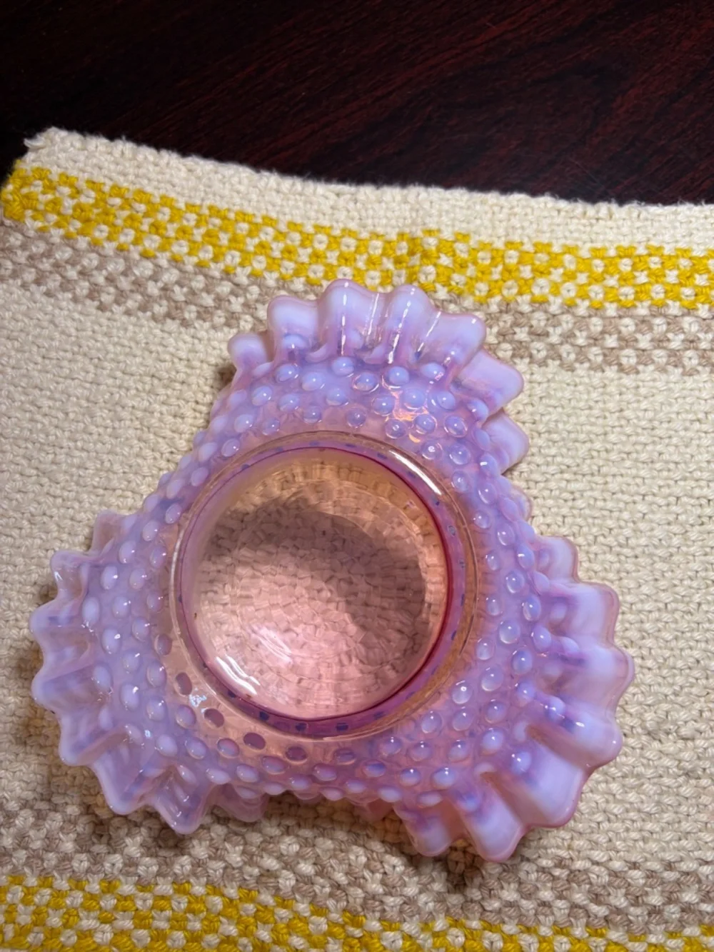 Vintage MCM (1940-69) Fenton Art Cranberry Opalescent Hobnail Ruffled Dish
